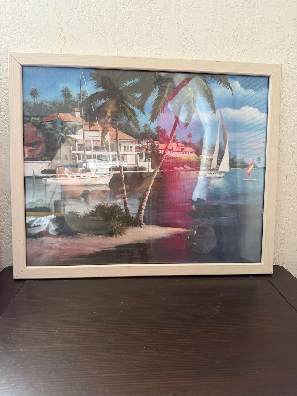 Vintage Coastal Print by T.C. Chiu – Framed Tropical Sailboat & Palm Tree Wall A